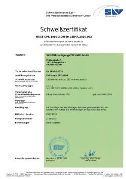 Schaub FT Schweißzertifikat DIN EN 1090-2 (EXC3)