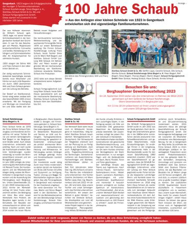 Zeitungsbericht Offenburger Tageblatt 16.09.2023 "100 Jahre Schaub"