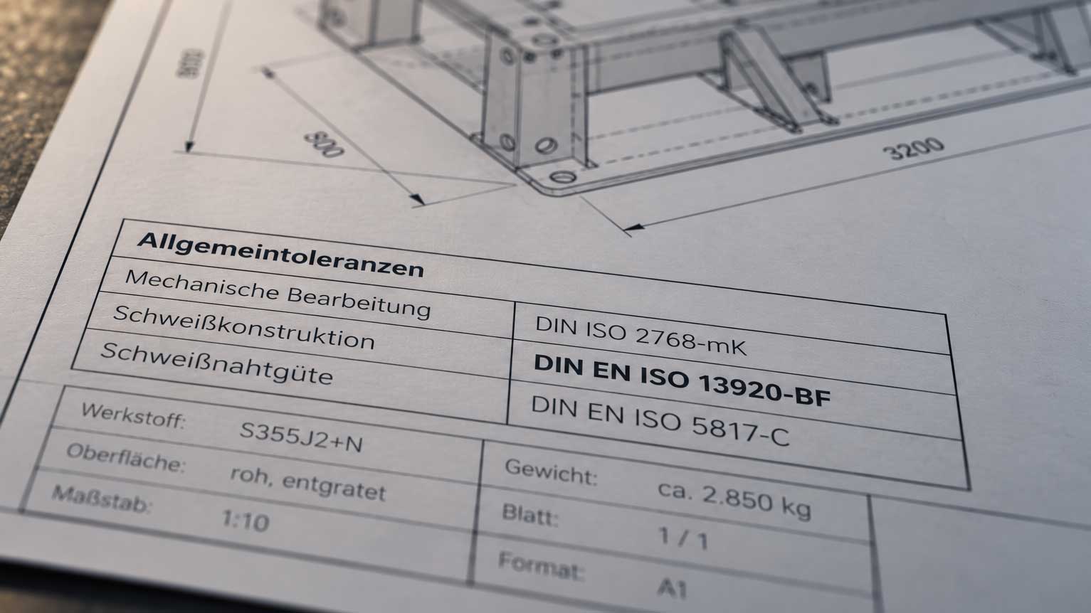 Technische Zeichnung mit Toleranz nach DIN EN ISO 13920